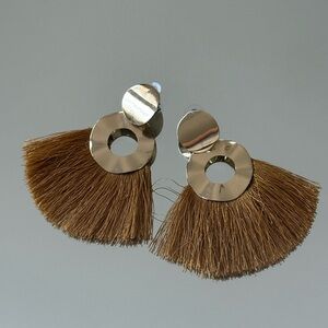 Gold/ Brown Fringe Statement Earrings